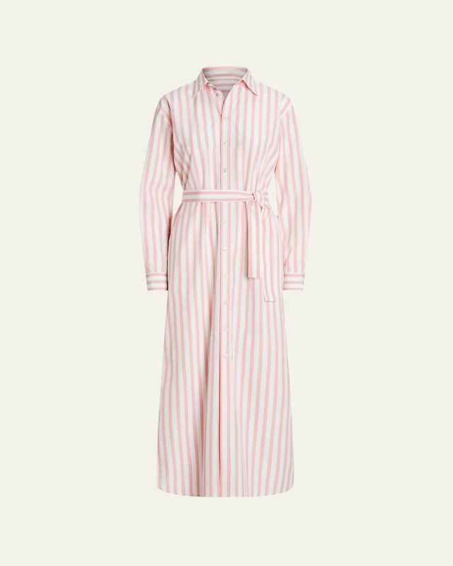 Ysabella Umbrella Striped Belted Maxi Shirtdress